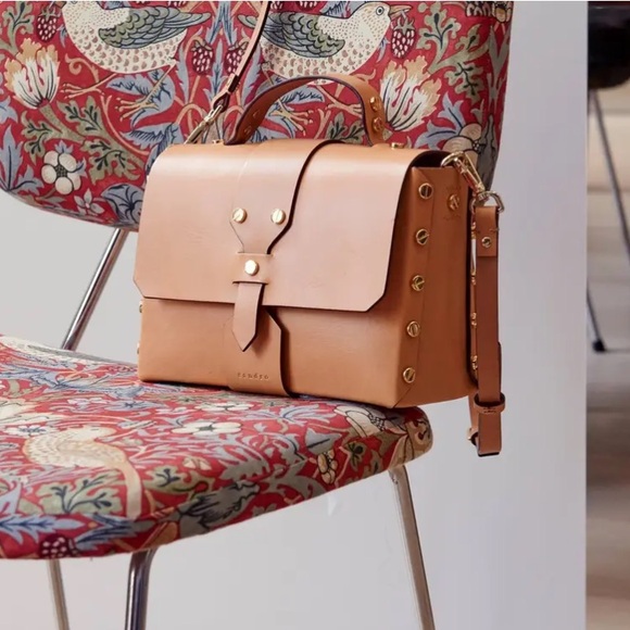 Sandro Paris Light Tan Leather Abby Cartable Leather Satchel - Picture 7 of 14